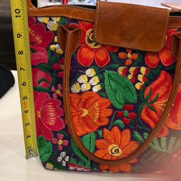 Fresco Fabrics Colorful Floral Embroidered Tote Bag - Picture 10 of 11